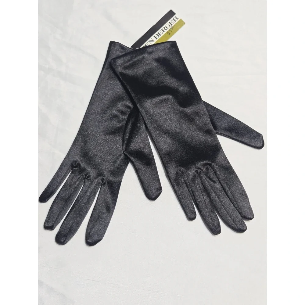 Ben Berger Black Satin Stretch Short Gloves One Size Formal Homecoming Prom